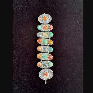 Vintage Silver Multi-Stone Bracelet 20 Carnelian, Aventurine, Hematite & Quartz